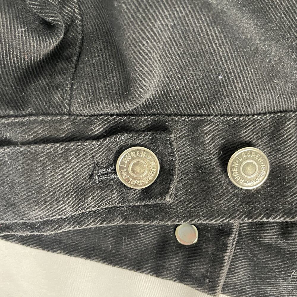Lauren Ralph Lauren Cropped Black Denim Jacket with Leather Collar MD Petite - Picture 14 of 14